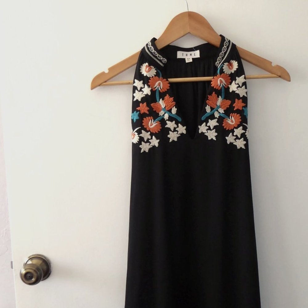 THML Black Dress with Embroidered Details